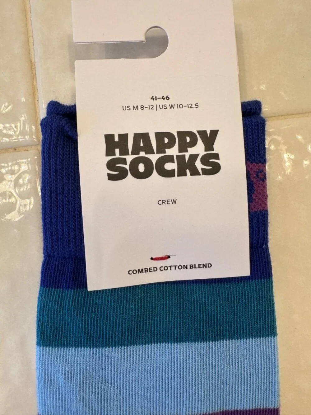 Happy Socks Crew M8-12  W10-12.5 NWT  Rainbow Mid Crew